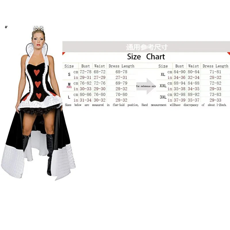 Sexy Queen of Hearts Costume Women Adult Fantasy Party Cosplay Fancy Sexy Costume Disfraz Adulto Halloween Carnival Dress Up