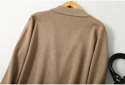 Women Blazer Cashmere Silk Blends Solid Colors Camel Long Sleeve Buttons Down Fashion Jacket Coat  Winter Warm XL XXL LY051