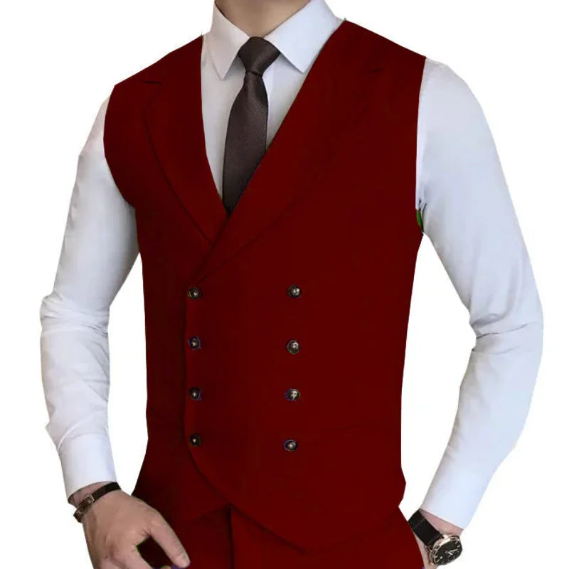 Men Vest Champagne Solid Double Button Waistcoat For Wedding Birthday Banquet Party Work Business Casual Men Suit Vest