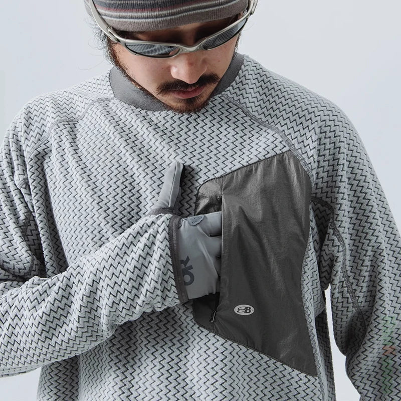 Mountain-Ready Crewneck: Engineered with Ribbed Neck, Reflective Logo, & Secure Chest Pocket for Outdoor Style Unisex