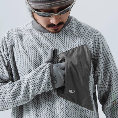 Mountain-Ready Crewneck: Engineered with Ribbed Neck, Reflective Logo, & Secure Chest Pocket for Outdoor Style Unisex