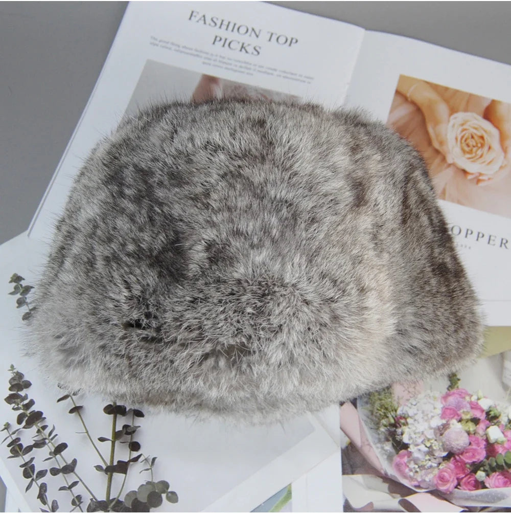 2026  Unisex Winter Russian Outdoor 100% Genuine Rabbit Fur Caps Warm Real Rabbit Fur Bomber Hat Natural Quality Rabbit Fur Hats