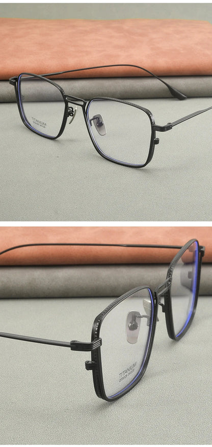 Ultralight Pure Titanium Frames Business Retro Square Men's Reading Glasses Anti-blue Light Customized Myopia DTX125