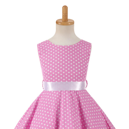 Girl's Retro Dress,Summer Princess Sleeveless Polka Dots Cotton Lightthin Romantic Floral 50s Vintage Dress Party Wedding Daliy
