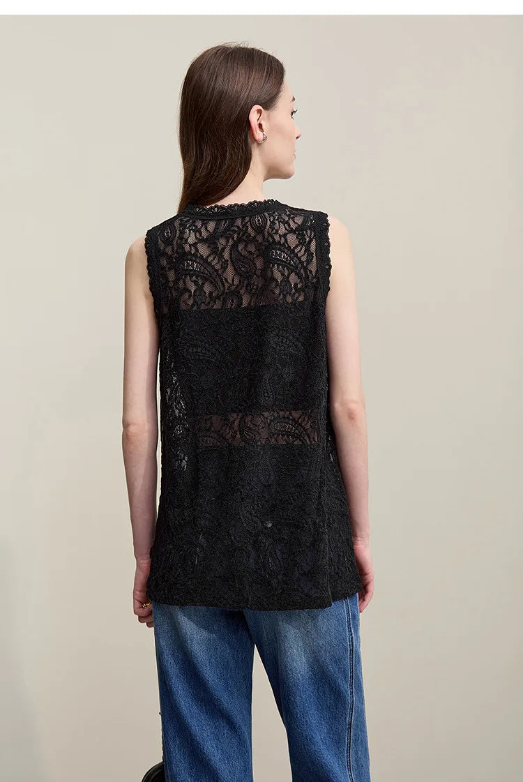 Women's Camisole 2026 Summer New V-Neck Paisley Lace Tank Tops Loose Lightweight Sheer Female Sleeveless Shirt 12652017