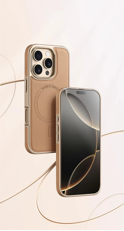 Premium Plating Frame Business Leather Magnetic Case for iPhone 17 16 15 14 13 Pro Max  Plus 17Air For Magsafe Shockproof Cover