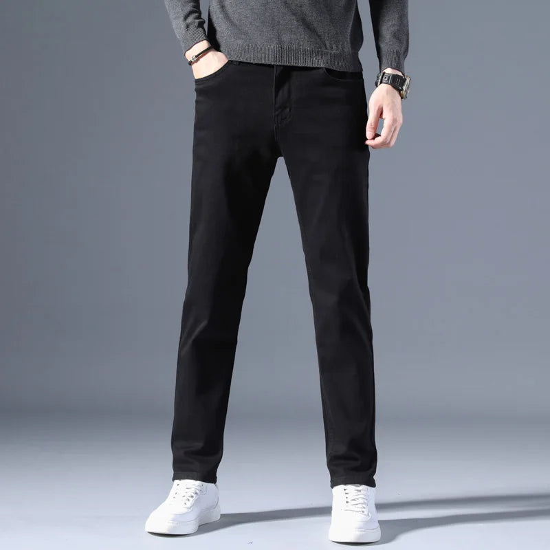 2026 Classic Men Straight Jeans Homme Pantalon Streetwear Soft Black Blue Masculino Denim Mans Pants