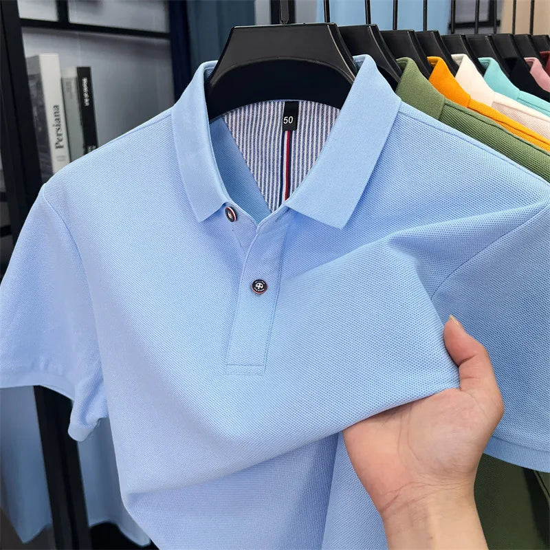 100% cotton short sleeve polo shirt comfortable lightweight high-end brand fashionable simple summer men's casual lapel T-shirt
