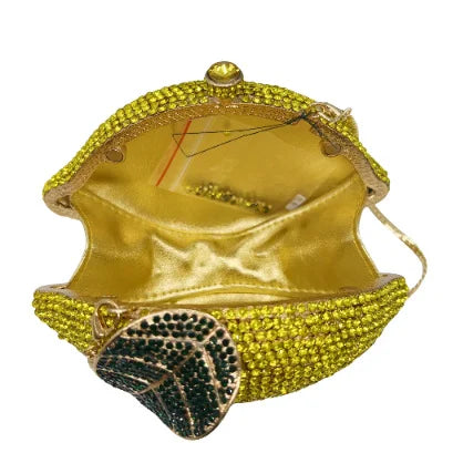 Green Lemon Shaped Rhinestone Handbags for Cocktail Party Women Gorgeous Crystal Wedding Bridal Cutch Purse Evening Bags