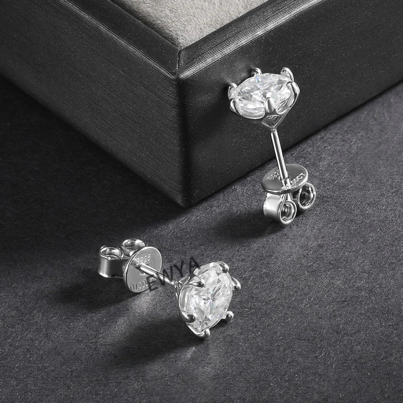 925 Sterling Silver 0.2-2ct D VVS1 6 Prong Diamond with GRA Moissanite Screw Stud Earrings For Women Wedding Fine Jewelry