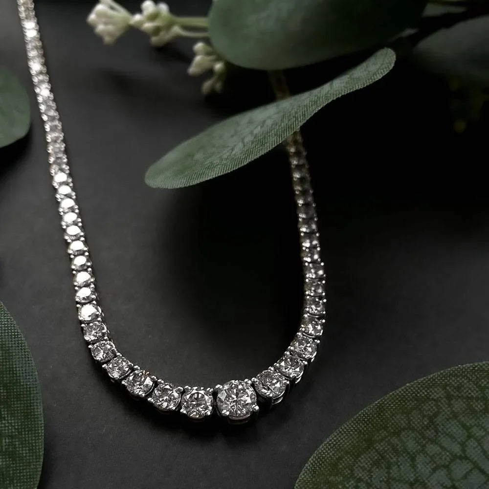3-6.5mm Size dient All Moissanite Diamond Tennis Necklace with Certificate S925 Silver Riviera Necklaces Neck Chain for Women