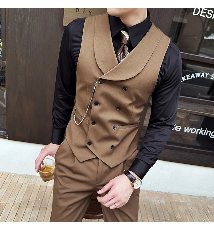(1 Pcs Vest）2024 Latest Style Design Double Breasted Men Suit Vests Formal Groom Wedding Social Slim Fit Sleeveless Vest Coats