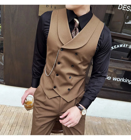 (1 Pcs Vest）2024 Latest Style Design Double Breasted Men Suit Vests Formal Groom Wedding Social Slim Fit Sleeveless Vest Coats