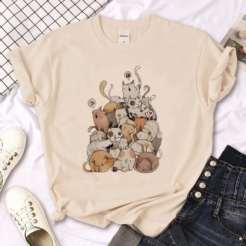 Cat top women streetwear summer anime t shirt girl y2k Japanese clothes