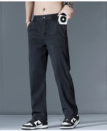 Ultra-thin Lyocell Fashion Loose Casual Pants Men Spring Summer Korean Straight Stretch Brand Trousers Male Clothing Wide Pants
