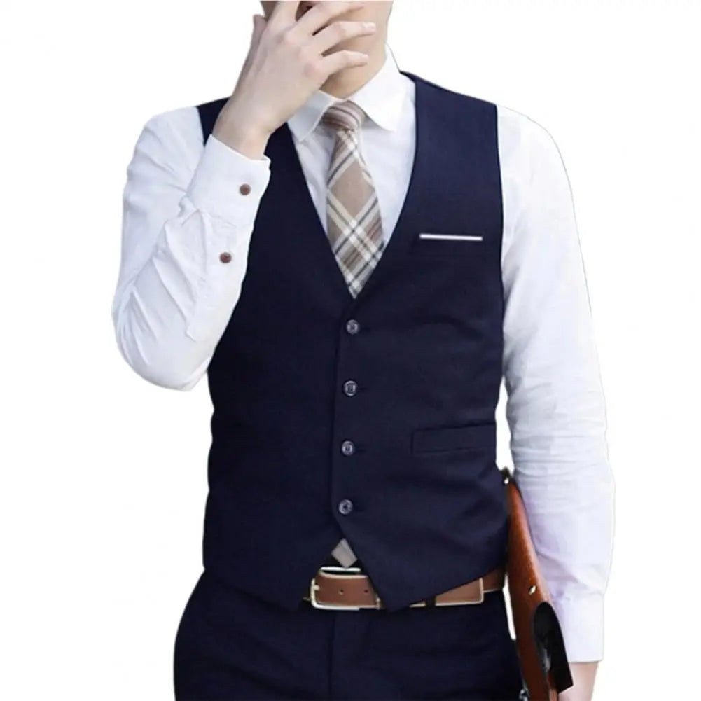 2025 Men Vest Single-breasted V Neck Formal Waistcoat Suit Vest Men Wedding Summer Beach One Piece Waistcoat V Neck Fashion Cost