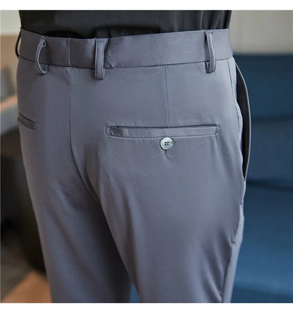 Mens Dress Pants Trousers 2025 Summer New Thin Breathable Solid Casual High Elastic Slim Fit Suit Pants Streetwear Men Clothing