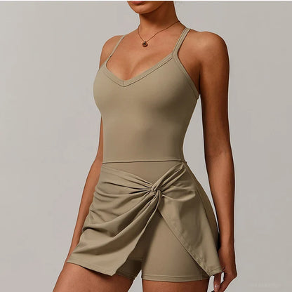 Womens Tennis Dress with Shorts Underneath Workout Dress with Built-in Bra Deep V Neck Athletic Dresses Golf Dress