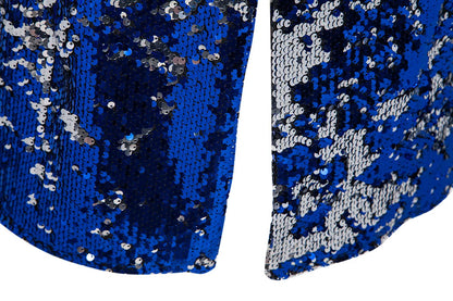 2026 Men's Blue Metallic Shiny Sequins Tuxedo, Performance,Party Dress Coat, Fashion Long Cardigan Suit Jacket,Red, Gold Blazers