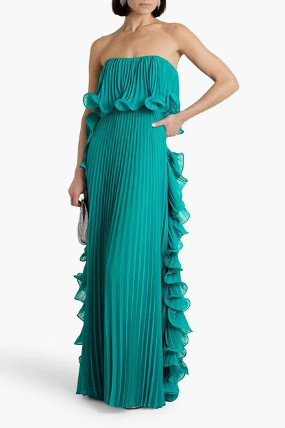 Trendy Women Summer Holiday Dress Orange Pleated Chiffon Long Formal Dresses Custom Made Ruffled Strapless Beach Party Dress