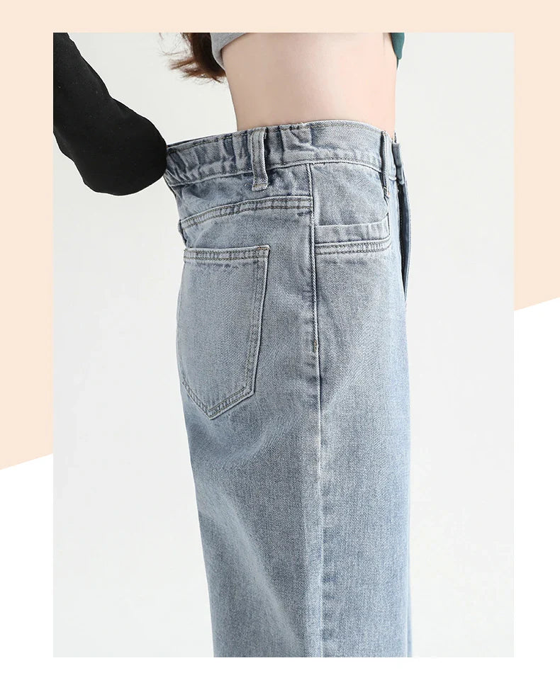 Woman Jeans Elastic High Waist Wide Leg Cotton Denim Clothing Blue White Streetwear Vintage Fashion Harajuku Straight Pants