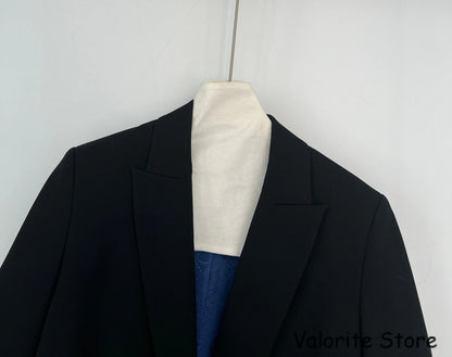 Woman Black Blazer Back Letters Strass Rhinestone Long Sleeved Suit Front Single Button Coat 2026