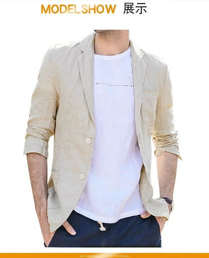 Linen Sun Protection Jacket Blazer - Men Fashionable Business Travel Wedding Versatile Casual Lightweight Cool Breathable Blazer
