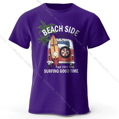 Vintage Surf Badge Printed Unisex Men Women T-Shirt Tees Tops 100% Cotton Retro Wave Graphic Beach Club Wear