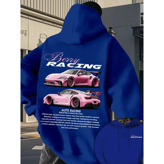 2026 Men's Car Print Hoodie Y2K Streetwear Fashion Hooded Sweatshirt Casual Comfortable Pullover Top