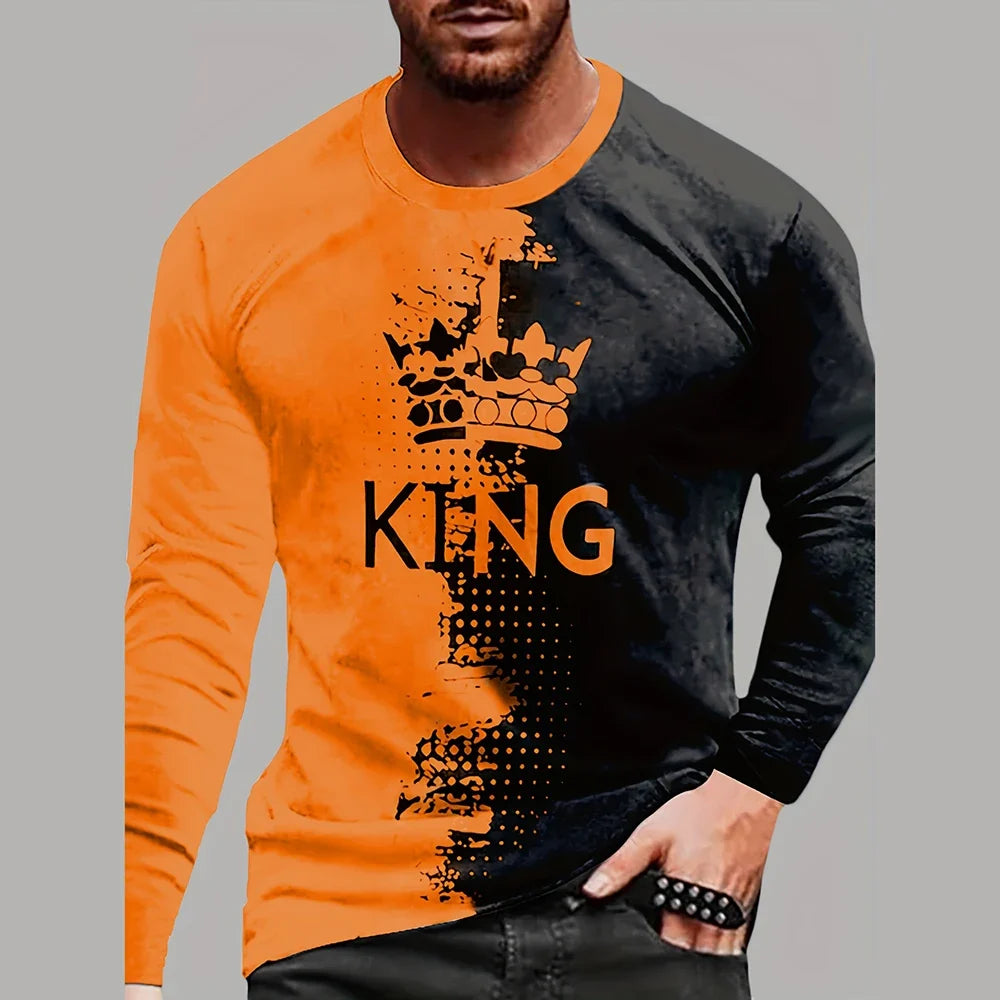 Vintage King King 3D Printed Summer Men's Round Neck T-Shirt Casual Long Sleeve Oversized T Shirt Fashion Pullover Menswear