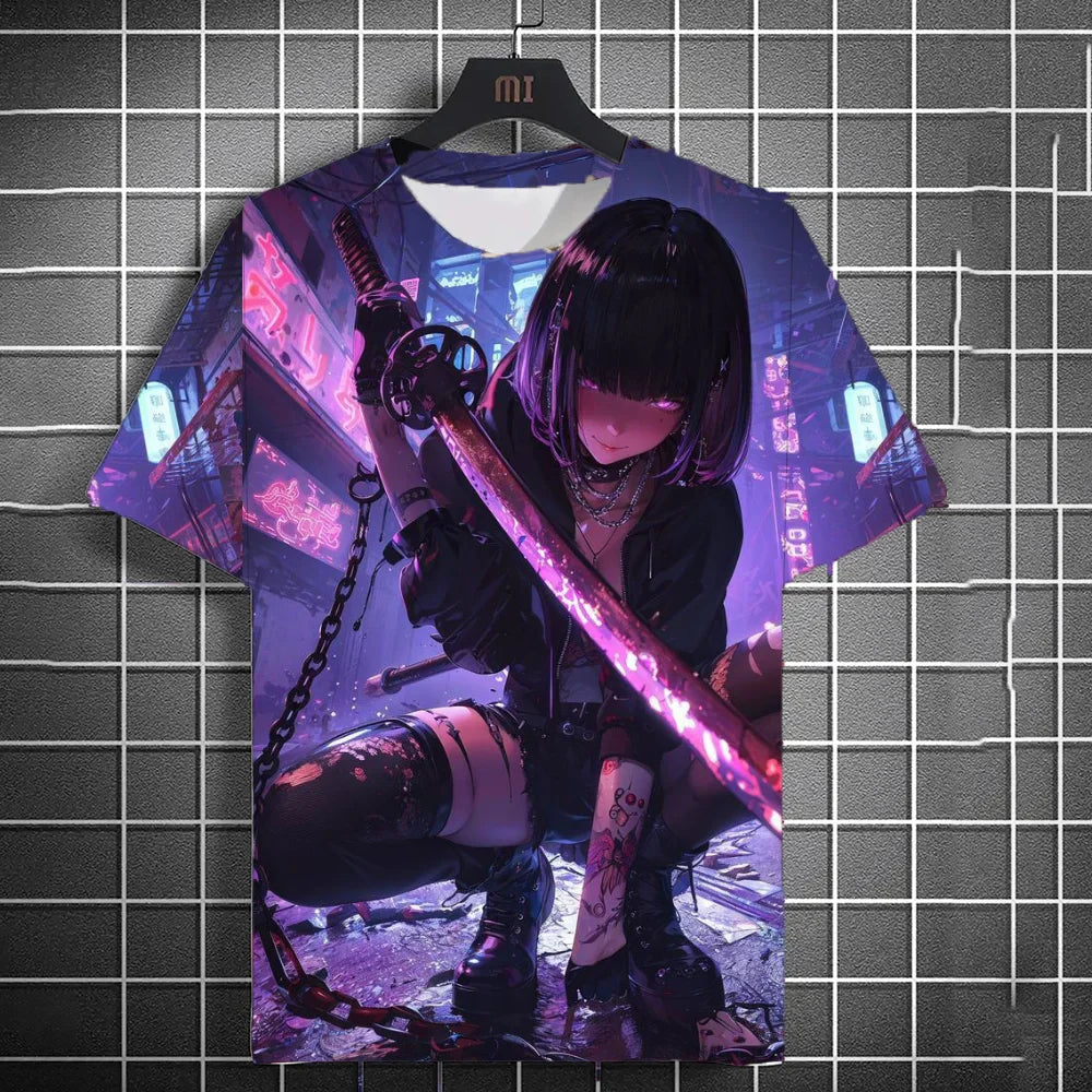 Japanese Style Samurai Katana Girl T-Shirts 3D Print Personality Anime T shirt Men/Women Short Sleeve Top Fashion Men's Clothes