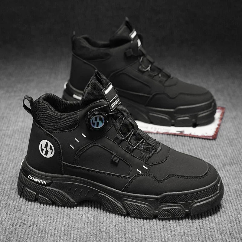 Autumn Men's Sneakers New Breathable Workwear Shoes Trendy Thick Soled Shoes Anti Slip White Casual Skateboard Shoes Ankle Boots