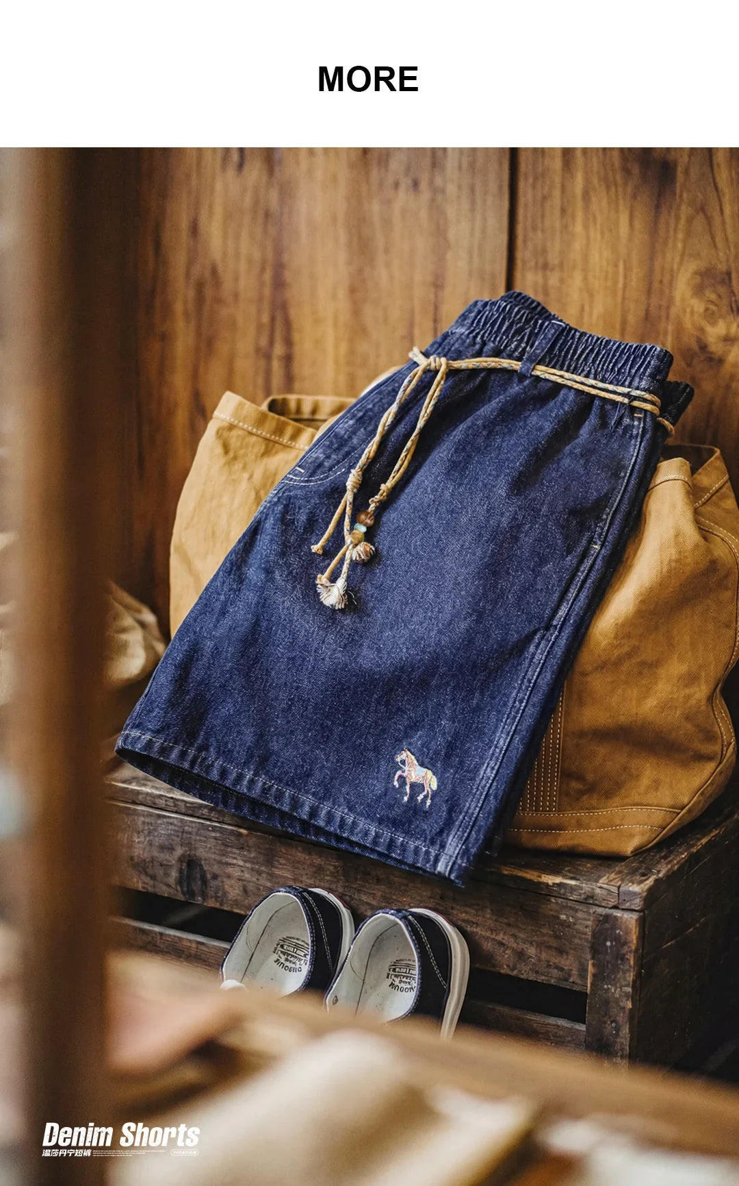 Men's Washed Denim Blue Jean Shorts American Retro Workwear Embroidered Straight Five Inch Thin Casual Summer Bottoms