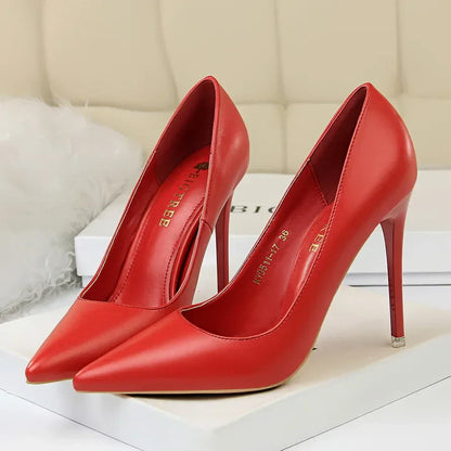 Plus Size 34-43 Woman Classic Concise 7.5cm 10.5cm High Heels Lady Elegant Colorful Pumps Scarpins Yellow Mid Low Heels Shoes