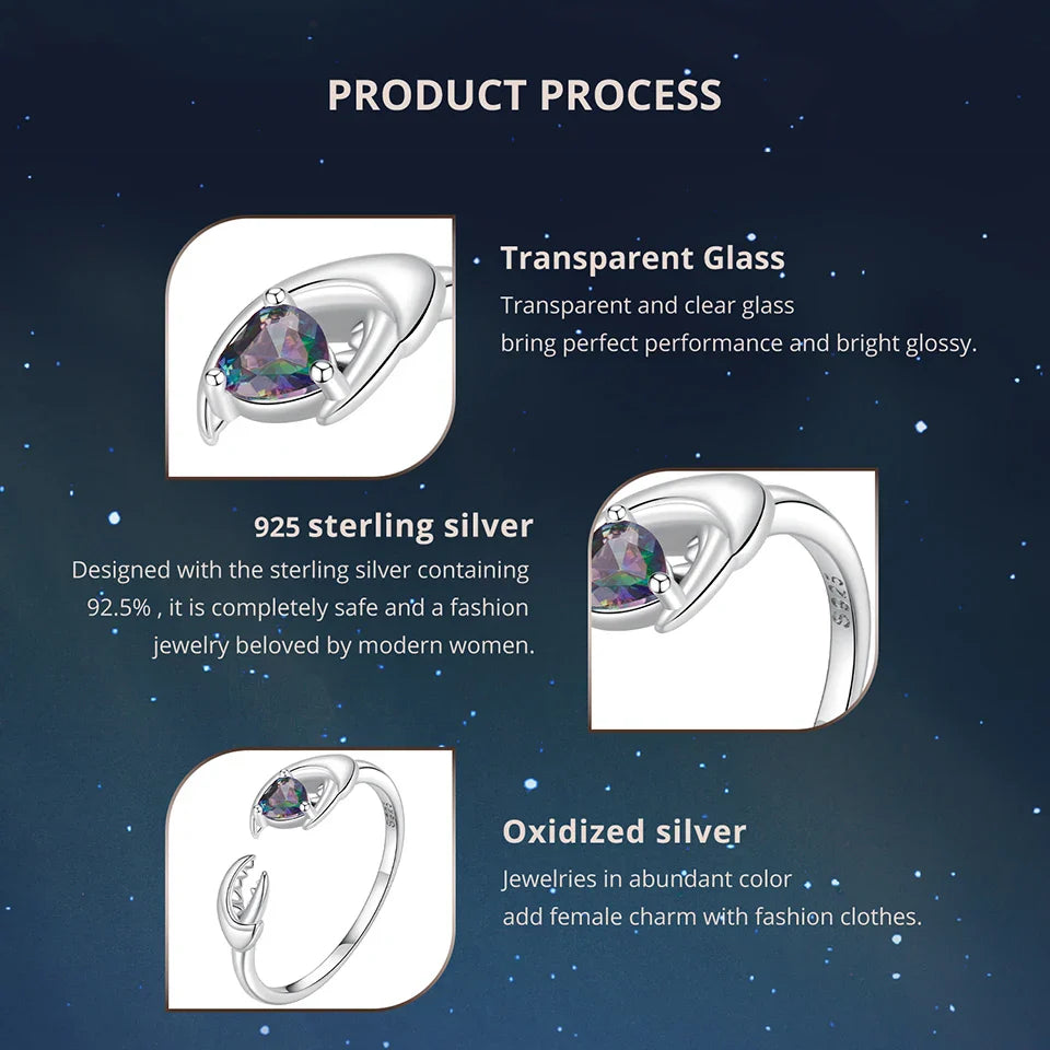 925 Sterling Silver Colorful 12 Zodiac Open Ring For Women , Rainbow Zircon Crystal Stackable Rings Girl Family Gift