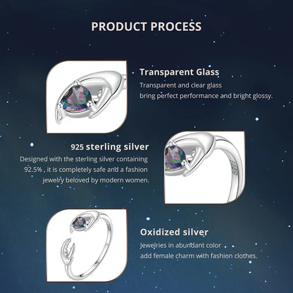 925 Sterling Silver Colorful 12 Zodiac Open Ring For Women , Rainbow Zircon Crystal Stackable Rings Girl Family Gift
