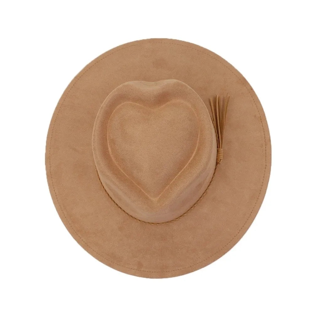High Quality Heart Design Vegan Suede Hat Wide Brim Blank Style Wide Brim Hat Fedora Hat