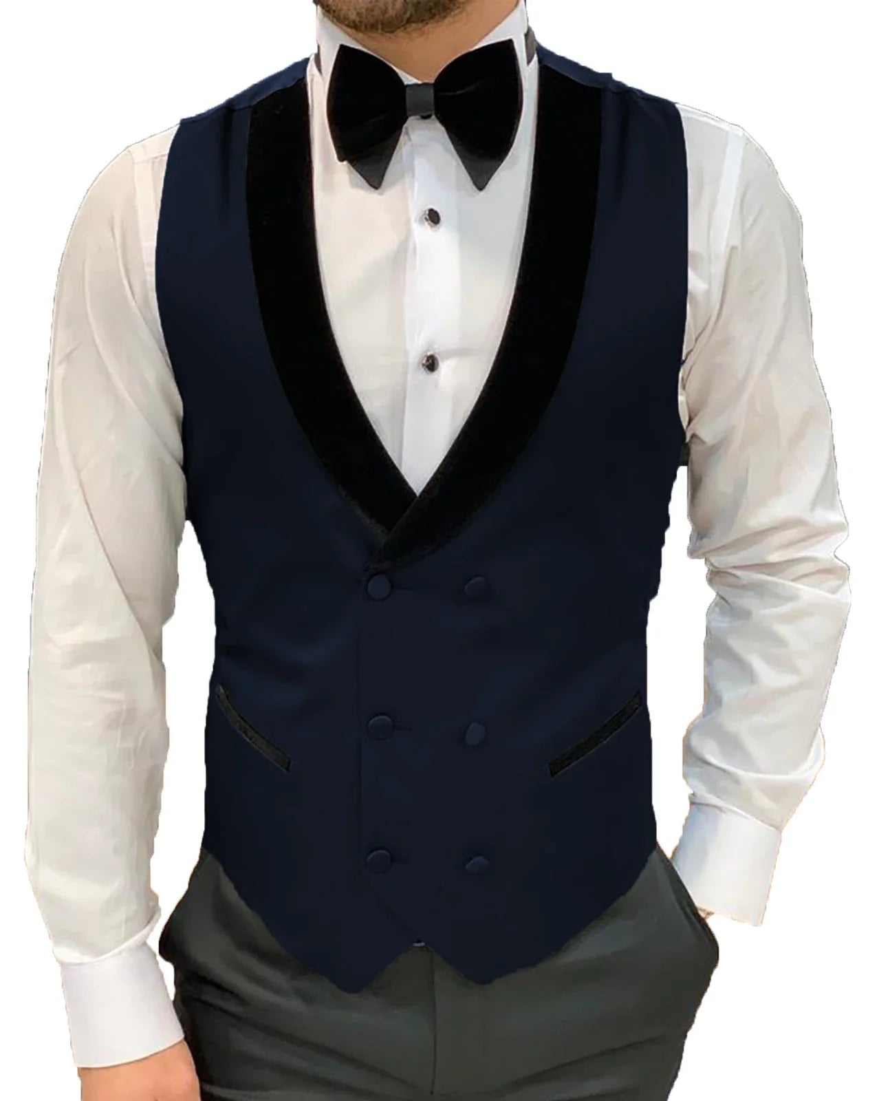Men's Casual Suit Vest Double Breasted Shawl Lapel Dress Waistcoat for Wedding Party Dinner