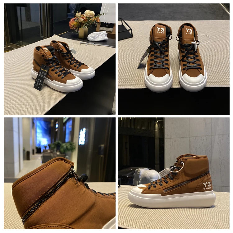New Fashion High-top Casual Shoes Men Platform White Ankle Boot in Canvas Zipper Ornament Sneaker Boots Handcrafted Man Footwear