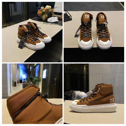 New Fashion High-top Casual Shoes Men Platform White Ankle Boot in Canvas Zipper Ornament Sneaker Boots Handcrafted Man Footwear