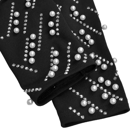 Temperament Elegant Party Diamond Pearl Long Bodycon Dress Women O Neck Long Sleeve Glitter Club Evening Black Sheath Maxi Dress