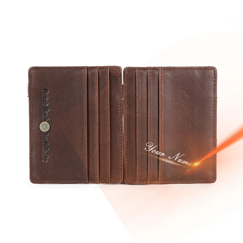 Magic Wallets Genuine Leather Men Slim Wallets RFID Card Holders Money Clip Ultra Thin Small Mini Wallets for Men Gift