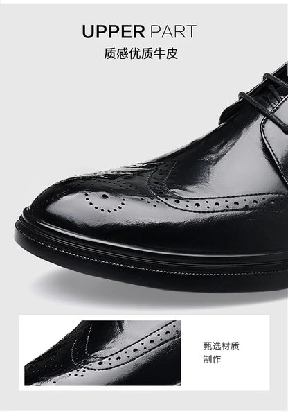 2026 Spring Autumn New Brogue Shoes for Men Solid Color Leather Dress Shoes Male Fashion Business Casual Wedding Shoe Man