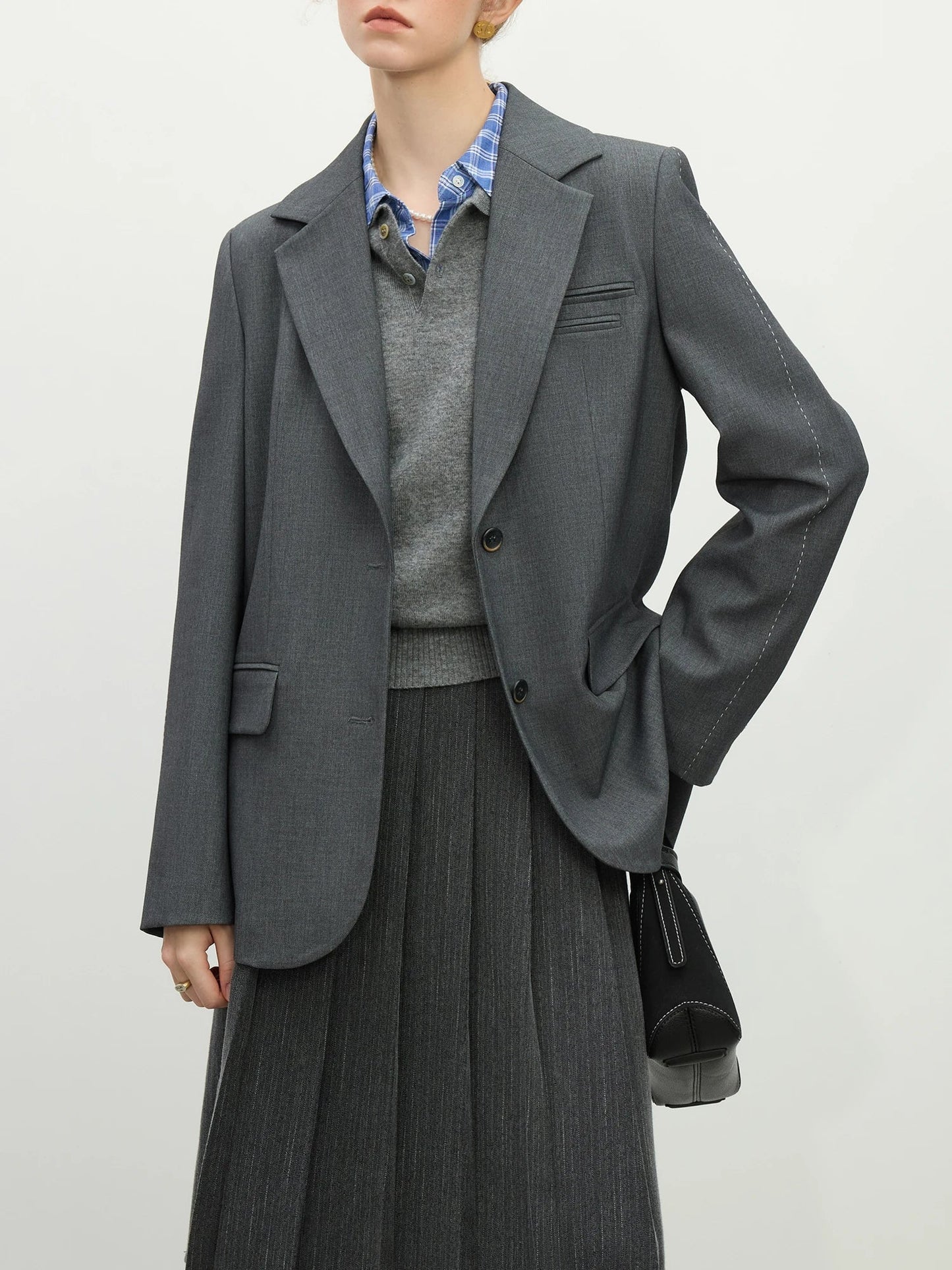 Pink Grey Elegant Style Casual Blazer Jacket for Women 2025 Spring New Design Versatile Streetwear Chic Outfits 25FS11224