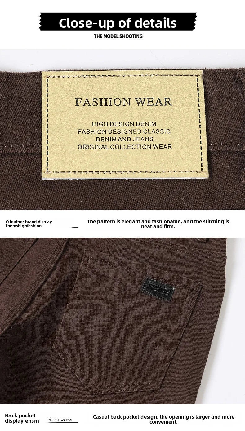 Large Size 42 44 Autumn 96% Cotton Men's Stretch Slim Jeans ArmyGreen Soft Comfortable Casual Straight Denim Pants Trousers