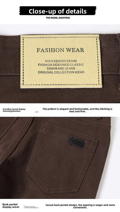 Large Size 42 44 Autumn 96% Cotton Men's Stretch Slim Jeans ArmyGreen Soft Comfortable Casual Straight Denim Pants Trousers