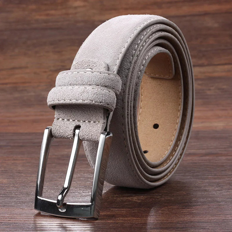 2025 Fashion Suede Belt Cow Genuine For Man And Lady With Oxford Fabric Strap Genuine Leather Luxury Pin Buckle Blue Belts