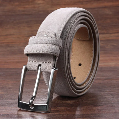 2025 Fashion Suede Belt Cow Genuine For Man And Lady With Oxford Fabric Strap Genuine Leather Luxury Pin Buckle Blue Belts