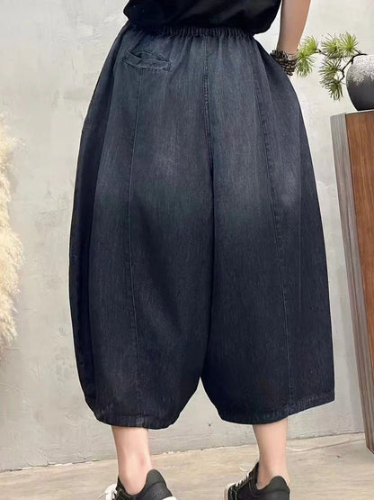 Women Summer Fashion Big Size Denim Pants 2025 Females Vintage Classic Loose Harem Trousers Elastic Waist Casual Jeans