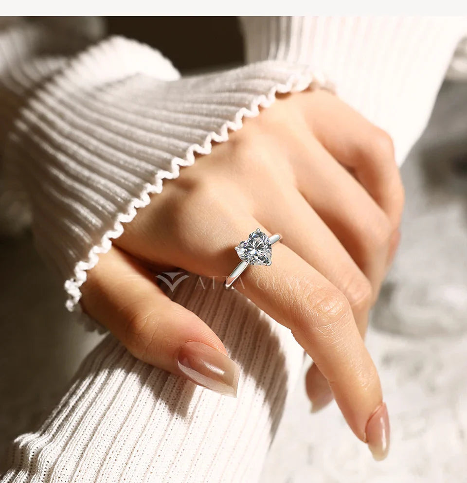 Bague de Fiançailles ATTAGEMS Cœur 3 carats Moissanite Argent Sterling 925 Solitaire Bague de Promesse Bijoux de Mariage pour Elle Cadeau de Fête